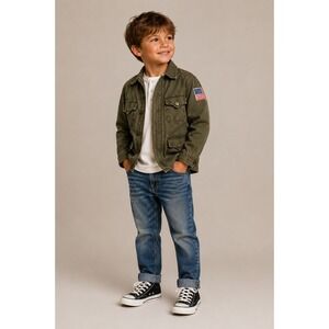 Polo Ralph‎ Lauren Field Jacket 7 Olive Green Military Utility Flag Patch Coat